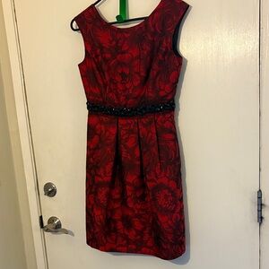 Eliza J Red Floral Brocade Fit & Flare Cocktail Party Dress